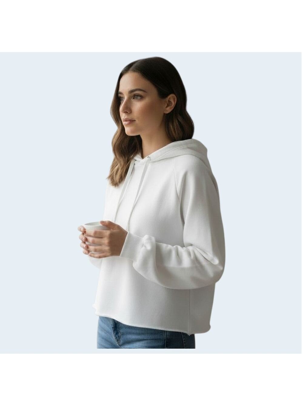 Another Love Hoodie Womens Small White Cropped Pullover Sweatshirt Cotton Blend